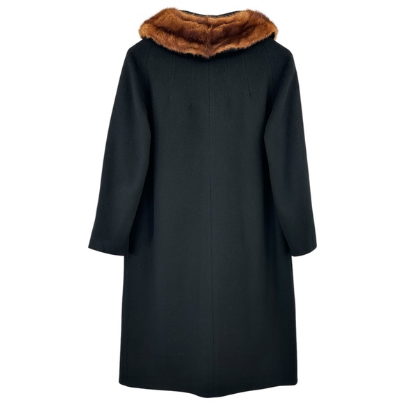 Vintage Fur Trimmed Classic Black Wool Full Length Pea Coat Peacoat - Picture 5 of 9